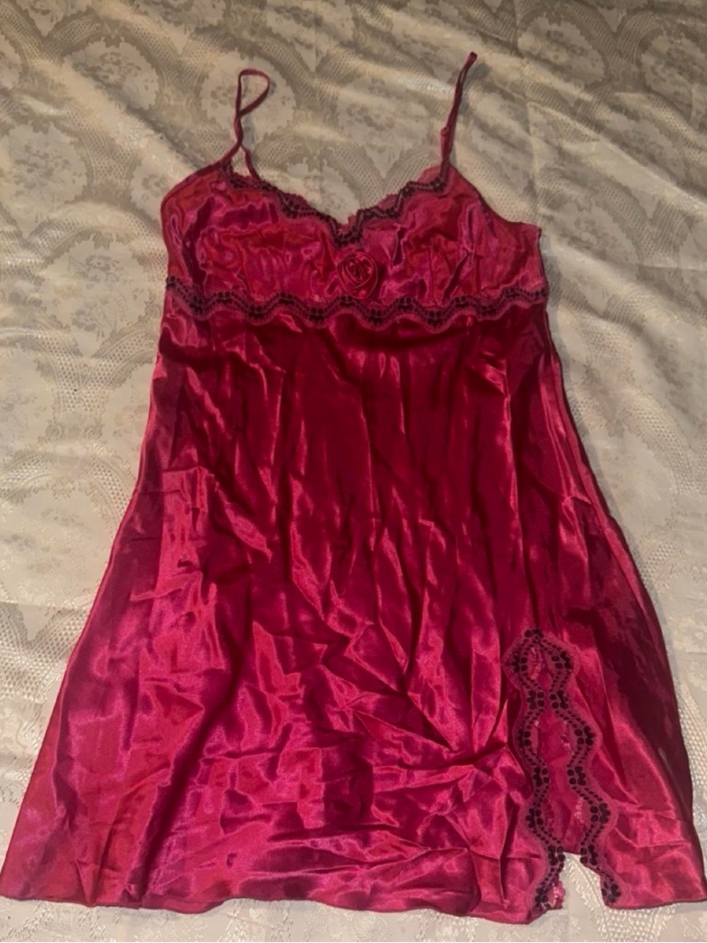 Silky pink Lace Trim Chemise Nightgown